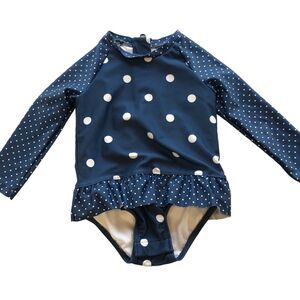 Oshkosh 12 Month Infant Rashguard Swimsuit Long Sleeve Skirted One Piece UPF 50